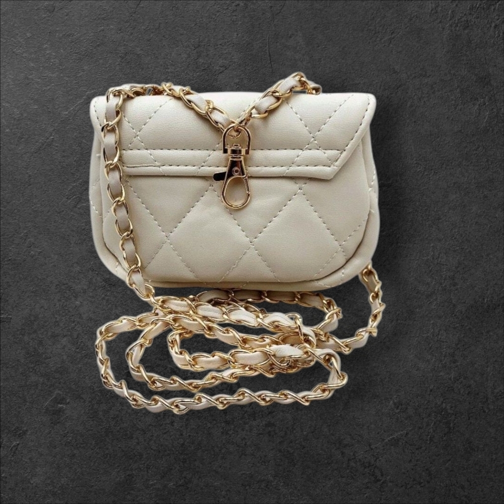 Badgley Mischka Cream Quilted Crossbody Bag Dimensions 8"×5.5"×4" - Picture 3 of 5
